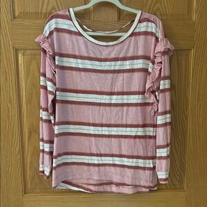 Pilcro and the Letterpress Pink Ruffled Blouse Long Sleeves